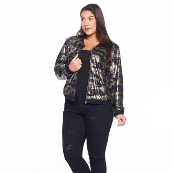 Curvy Metallic Camo Stadium Jacket - Picture 2 of 7